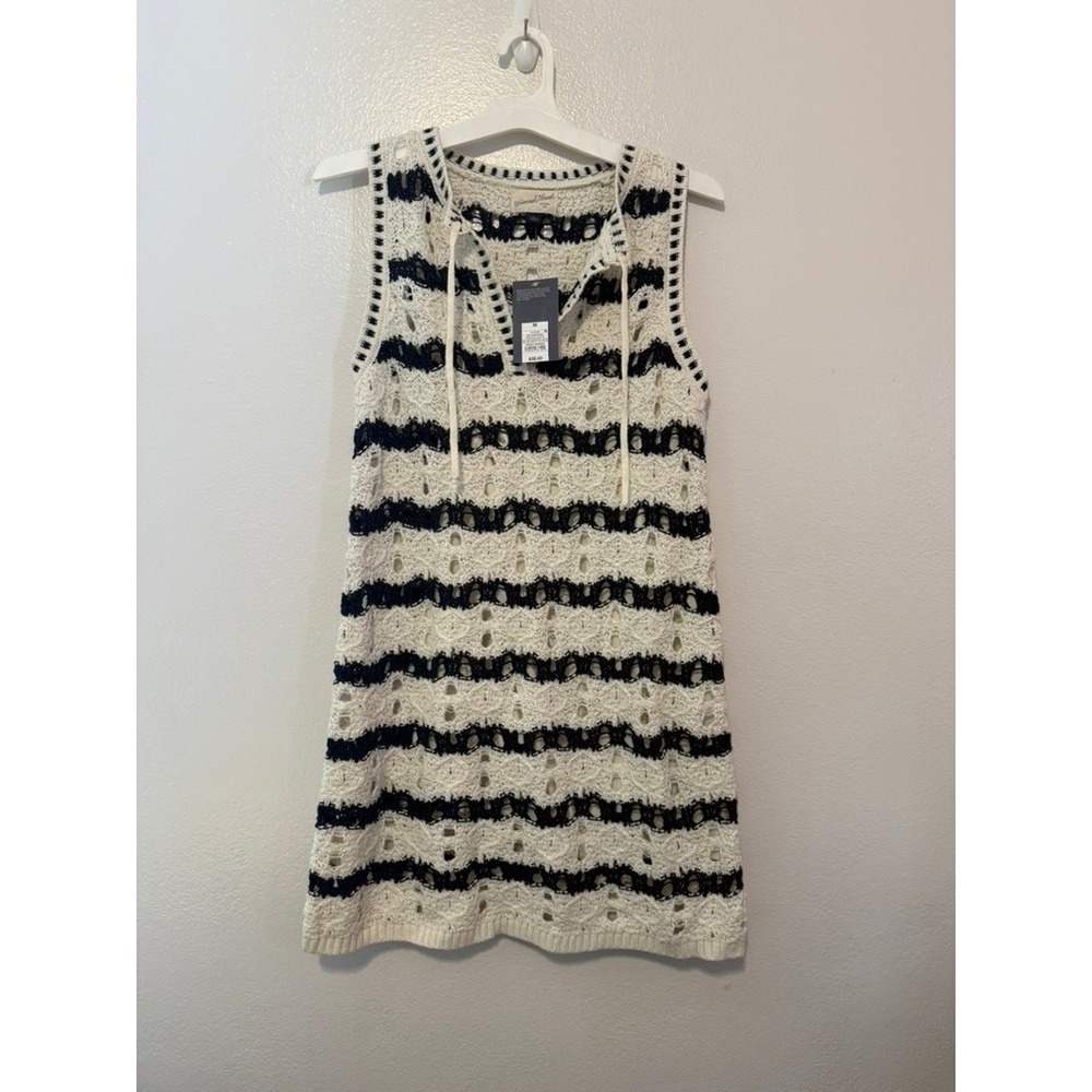 Universal Thread Womens Crochet Mini Dress Navy White Striped Sleeveless Medium